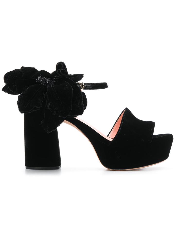 Rochas Floral Appliqué Sandals - Black