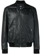 Cavalli Class Leather Bomber Jacket - Black