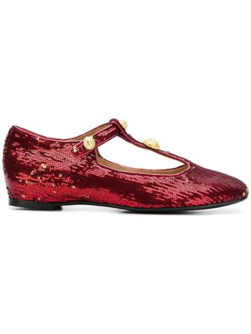 Rue St Sequin Embellished Ballerina Shoes - Red