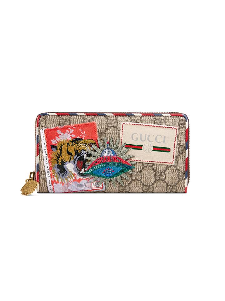 Gucci Gucci Courrier Gg Supreme Zip Around Wallet - Brown