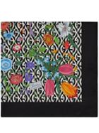 Gucci Silk Scarf With Flora And G Rhombus Print - Black