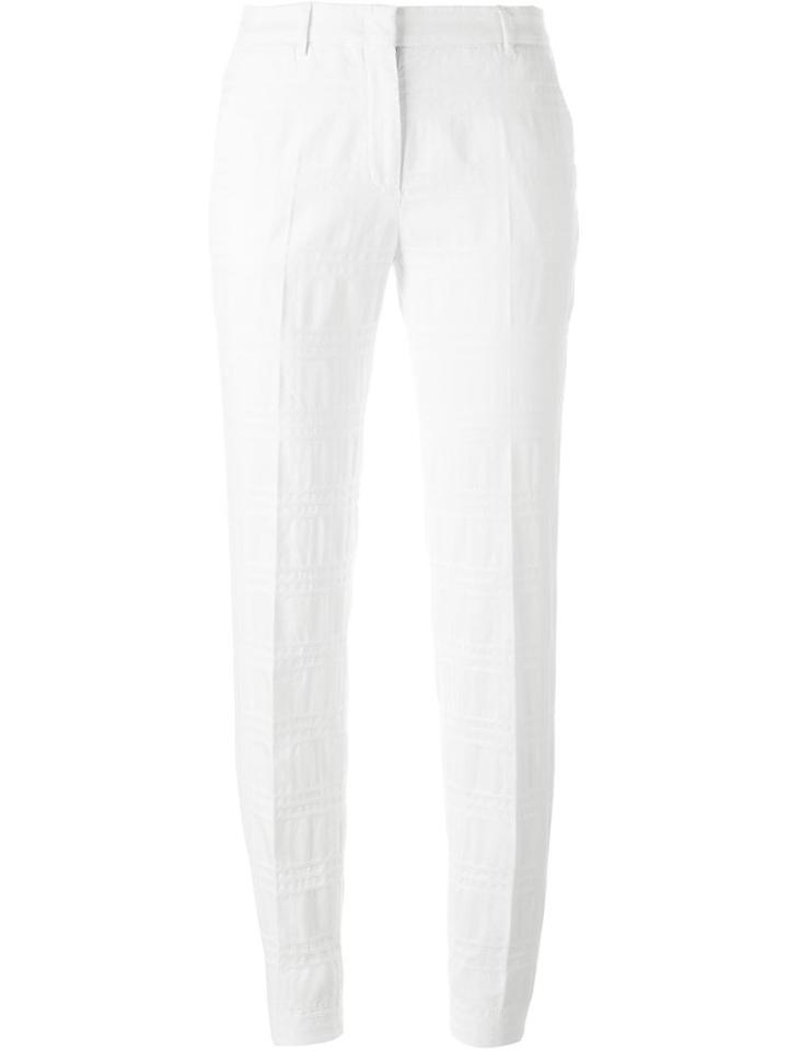 Incotex Textured Check Slim-fit Trousers, Women's, Size: 26, White, Cotton/spandex/elastane