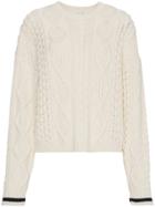 Saint Laurent Contrast Cuff Cable Knit Sweater - White