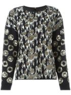 Emanuel Ungaro Round Appliqué Embroidered Blouse, Women's, Size: 42, Black, Acetate/rayon