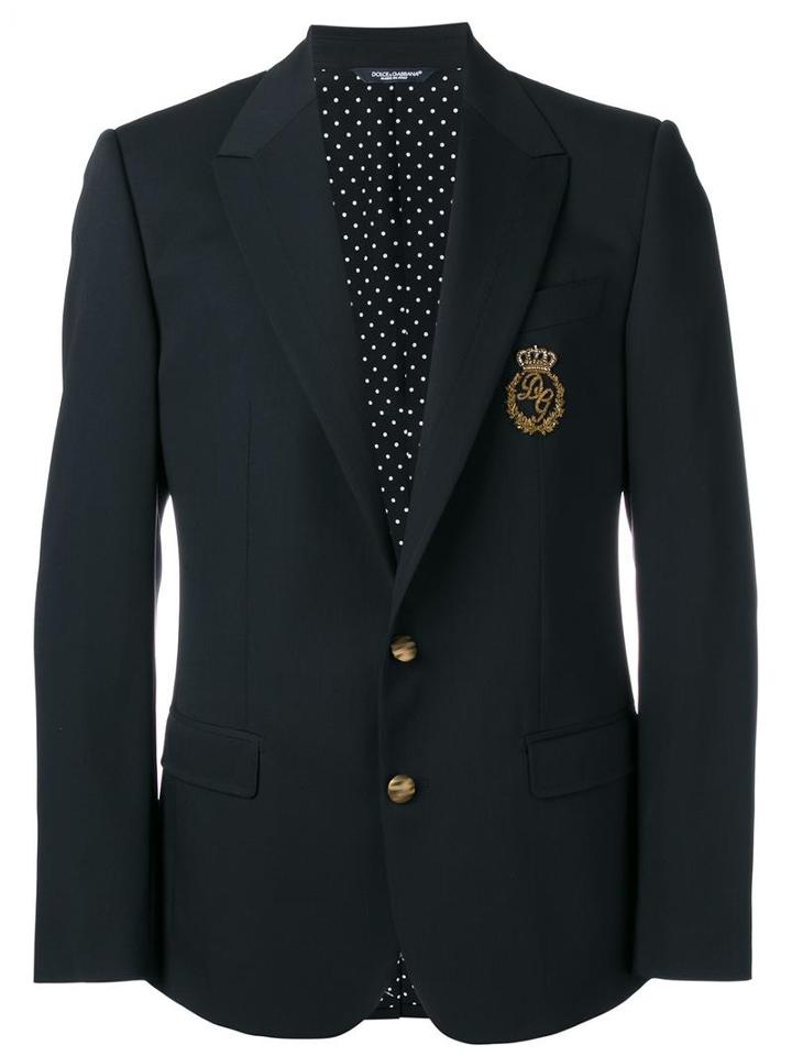 Dolce & Gabbana Logo Crown Blazer, Men's, Size: 48, Black, Virgin Wool/silk