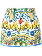 Dolce & Gabbana Majolica Print Brocade Shorts, Women's, Size: 40, Silk/cotton/viscose