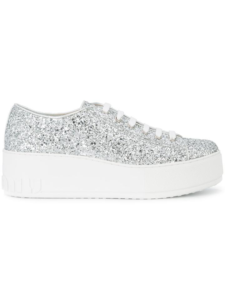Miu Miu Glitter Low-top Sneakers - Metallic