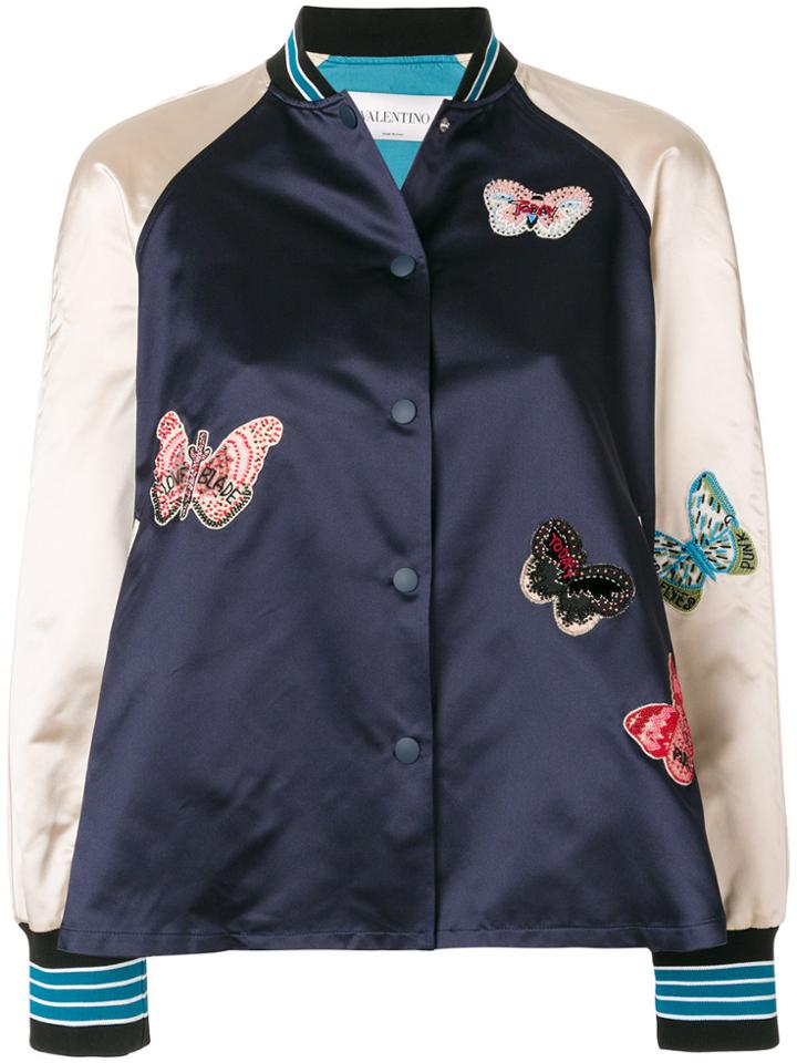 Valentino Butterfly Embroidered Bomber Jacket - Blue
