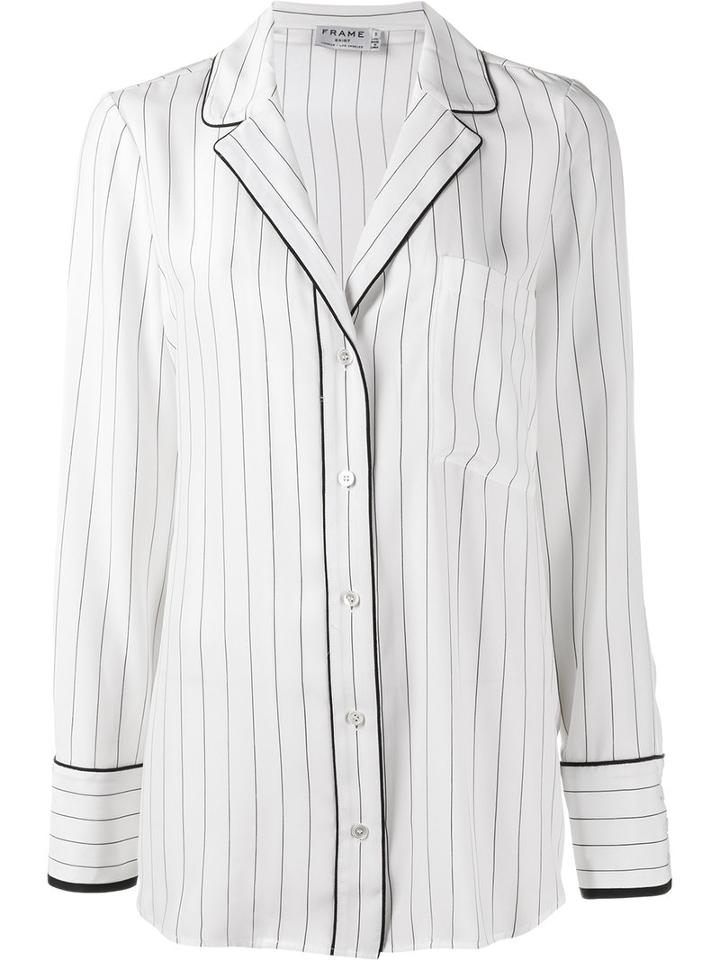 Frame Denim Striped Pyjama Shirt, Women's, Size: Xs, Nude/neutrals, Silk