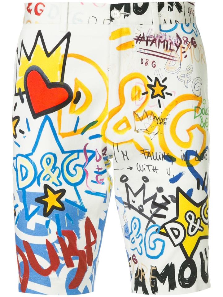 Dolce & Gabbana Dubai Graffiti Print Bermuda Shorts - White