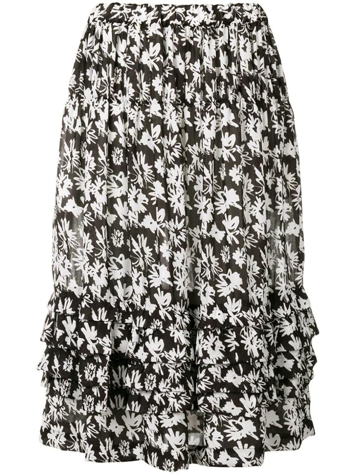 Comme Des Garçons Comme Des Garçons Floral Print Tiered Skirt - Black