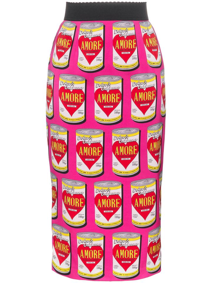 Dolce & Gabbana Silk Amore Pencil Skirt - Pink & Purple
