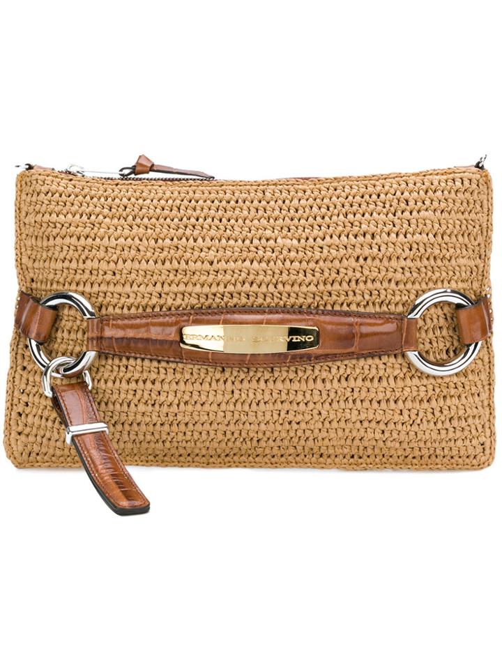 Ermanno Scervino Logo Woven Clutch - Brown