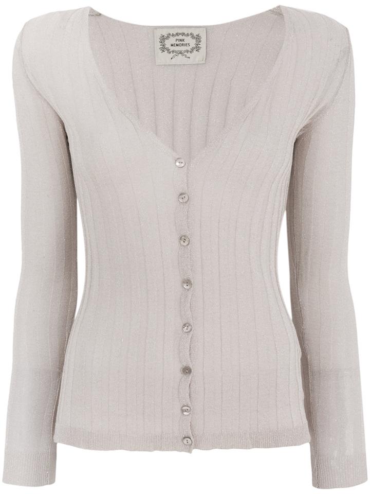 Pink Memories Metallic Ribbed-knit Cardigan - Pink & Purple