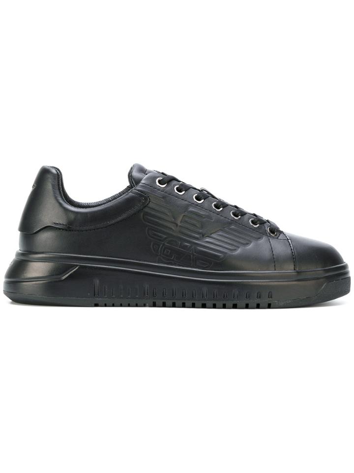 Emporio Armani Embossed Logo Sneakers - Black