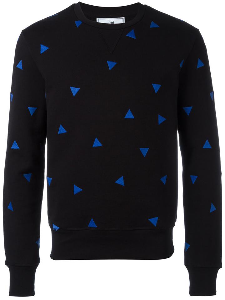 Ami Alexandre Mattiussi - Crew Neck Sweatshirt Triangle Embroidery - Men - Cotton - S, Black, Cotton