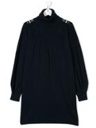 Chloé Kids Teen Lace-trimmed Turtleneck Dress - Blue