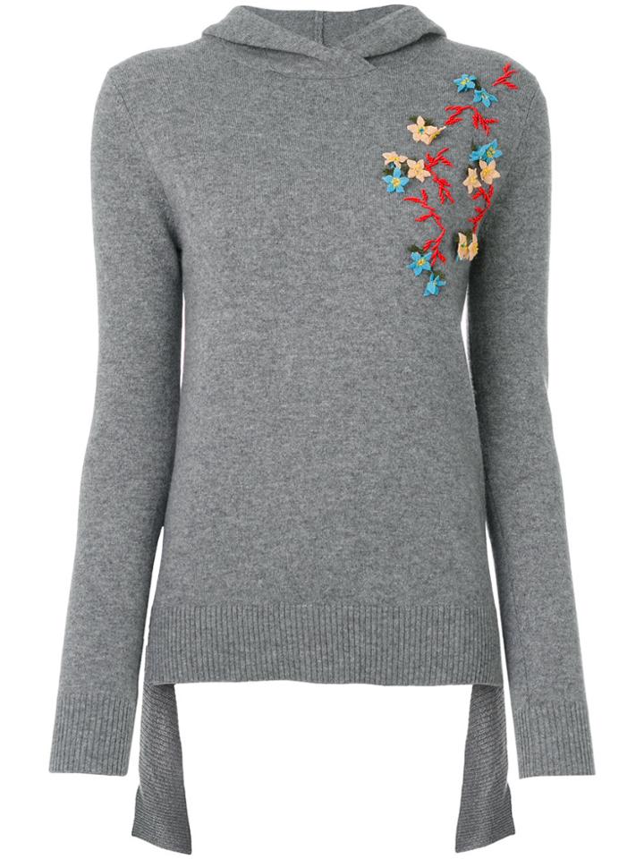 Cashmere In Love Cashmere Floral Embroidered Hoodie - Grey