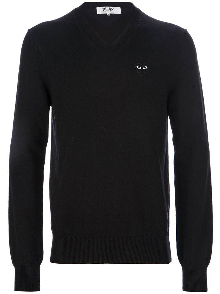 Comme Des Garçons Play V-neck Logo Sweater, Men's, Size: Medium, Black, Wool
