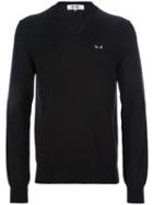 Comme Des Garçons Play V-neck Logo Sweater, Men's, Size: Medium, Black, Wool