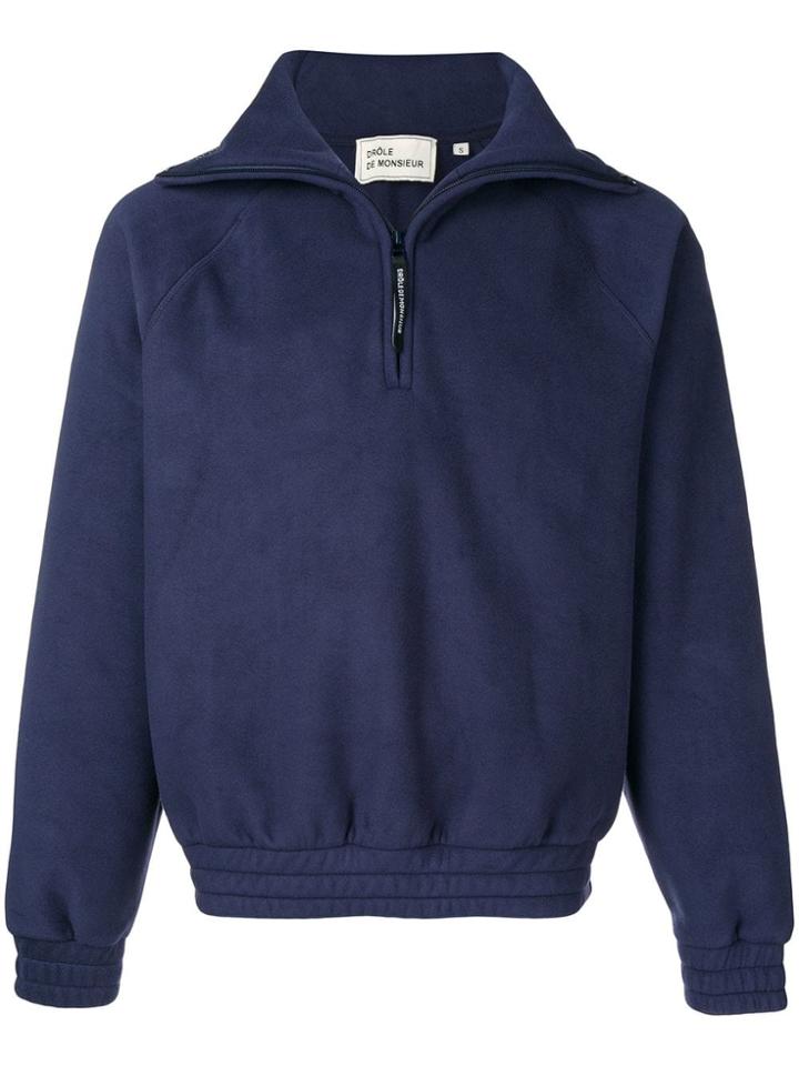 Drôle De Monsieur Funnel-neck Zipped Sweatshirt - Blue