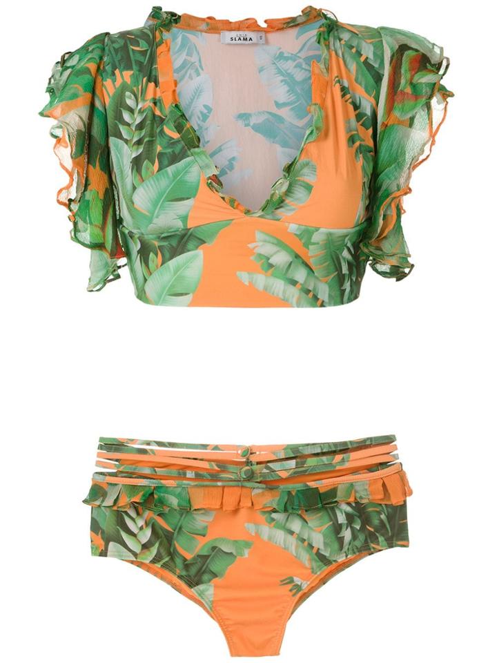 Amir Slama Printed Crop Top Bikini Set - Green