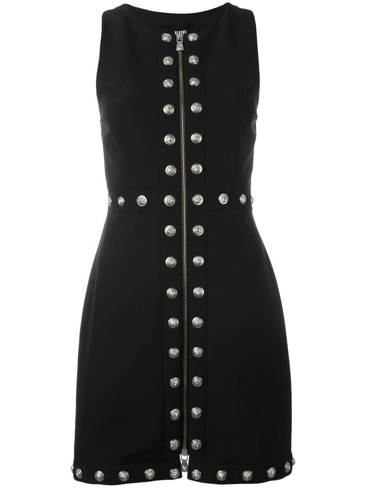 Versus Embellished Zip Mini-dress, Women's, Size: 40, Black, Polyester/spandex/elastane