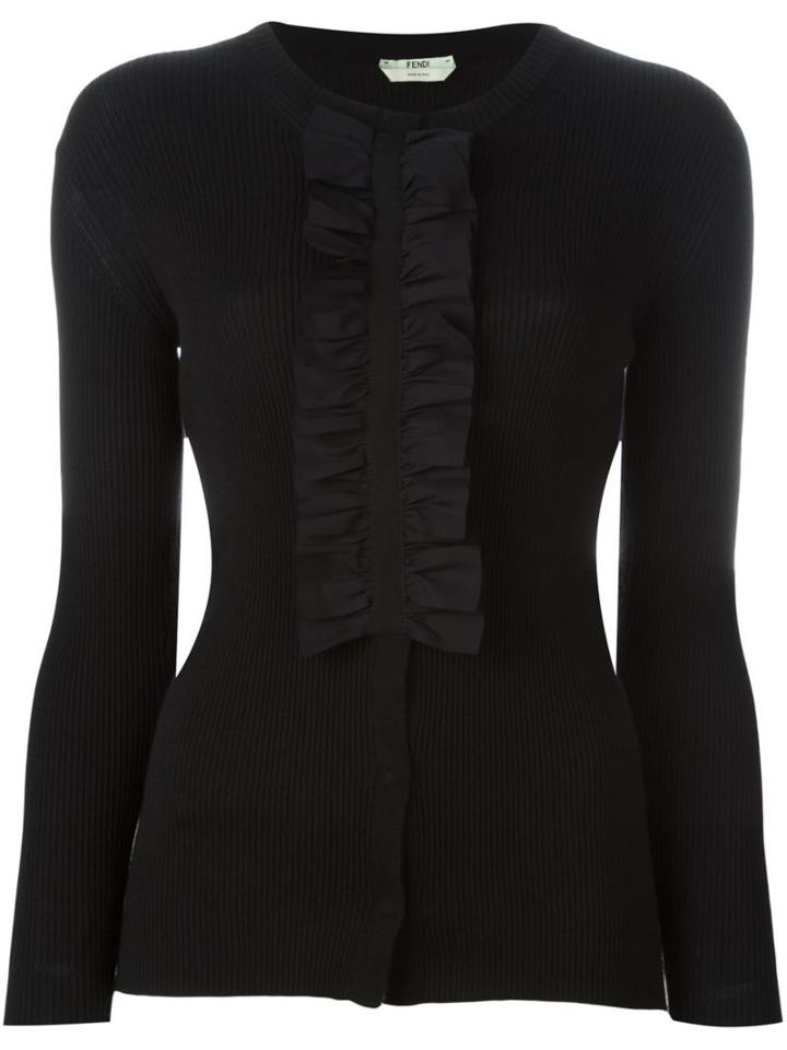 Fendi Ruffled Placket Cardigan, Women's, Size: 46, Black, Silk/cashmere