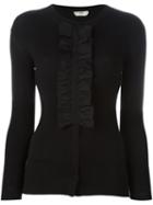 Fendi Ruffled Placket Cardigan, Women's, Size: 46, Black, Silk/cashmere