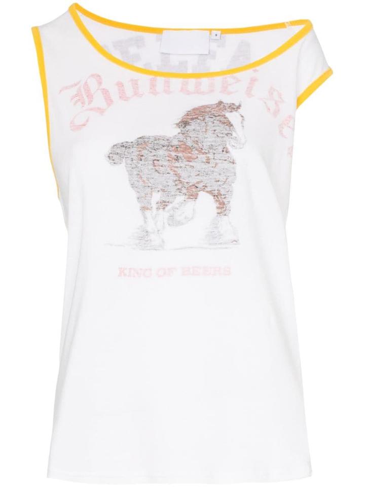 Telfar Horse-print Off-shoulder Cotton Tank Top - White