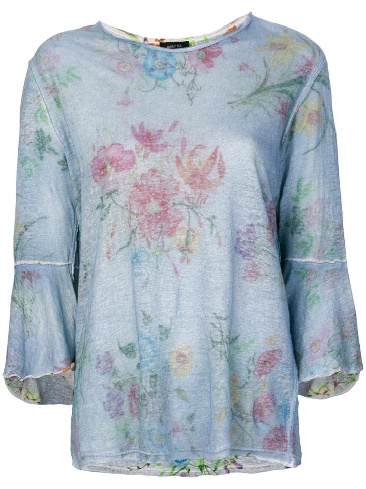 Avant Toi Distressed Floral Print T-shirt - Blue