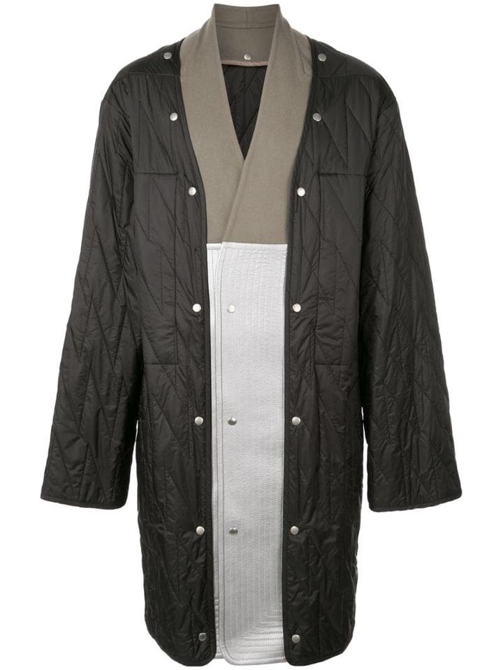 Rick Owens Leather And Wool Coat - Black