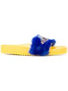 Mira Mikati Fur Pool Sliders - Blue