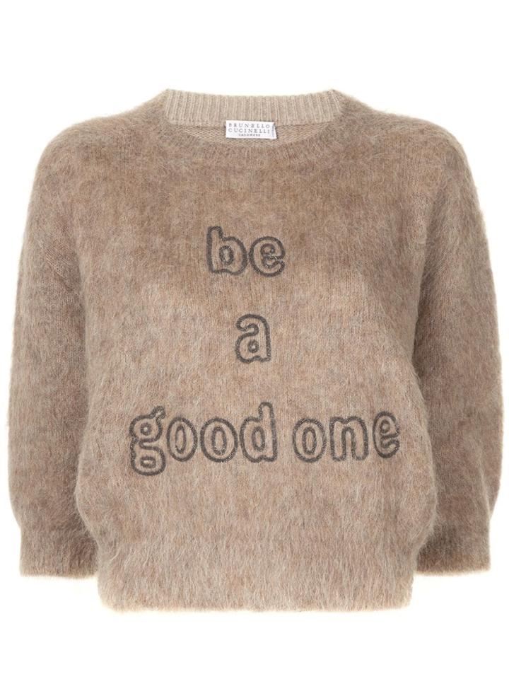 Brunello Cucinelli Slogan Knit Jumper - Neutrals