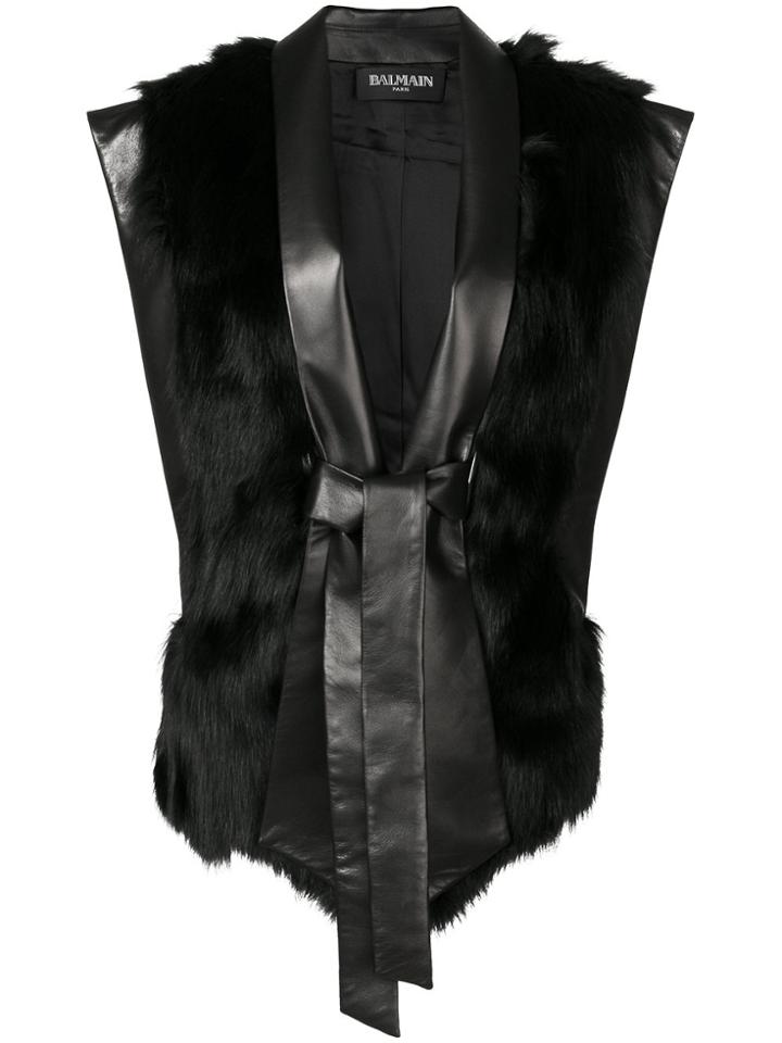 Balmain Fox-fur Trimmed Waistcoat - Black