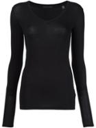 Atm Anthony Thomas Melillo Ribbed V-neck Top, Women's, Size: Xs, Black, Spandex/elastane/modal