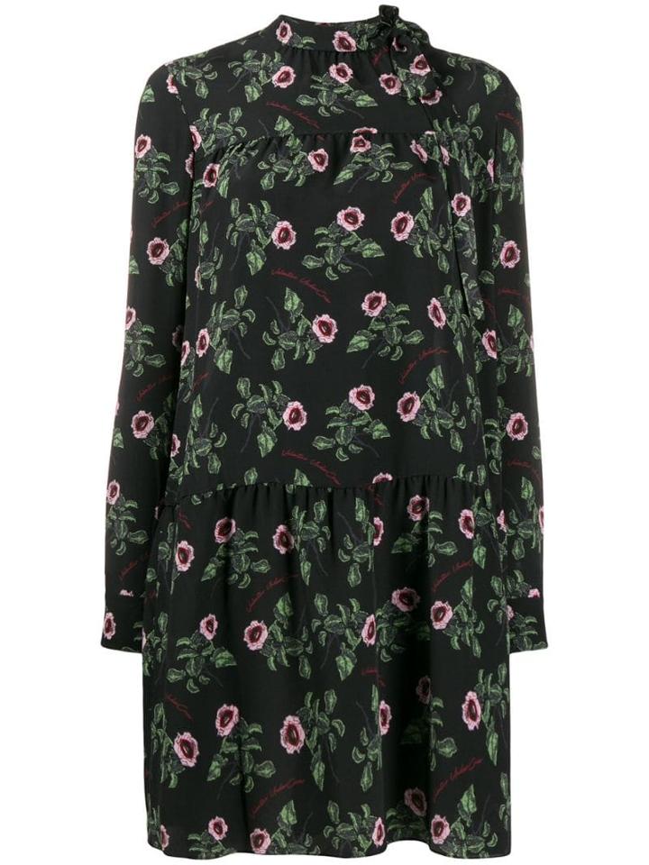 Valentino X Undercover Floral Silk Dress - Black