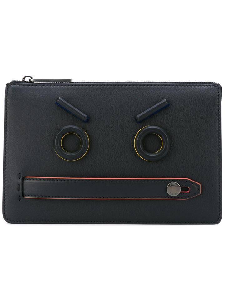 Fendi - Frown Face Clutch Bag - Men - Calf Leather - One Size, Black, Calf Leather
