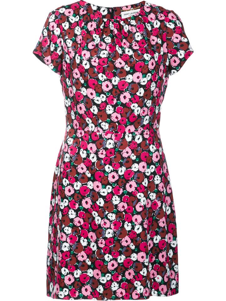 Saint Laurent Anemone Print Dress, Women's, Size: 40, Red, Silk/viscose
