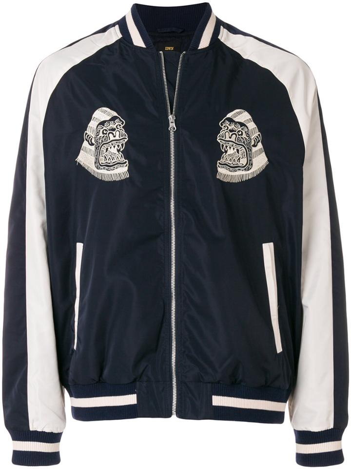 Edwin Logo Print Bomber Jacket - Blue