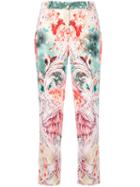 Roberto Cavalli Floral Print Cropped Trousers, Women's, Size: 46, White, Cotton/viscose/spandex/elastane