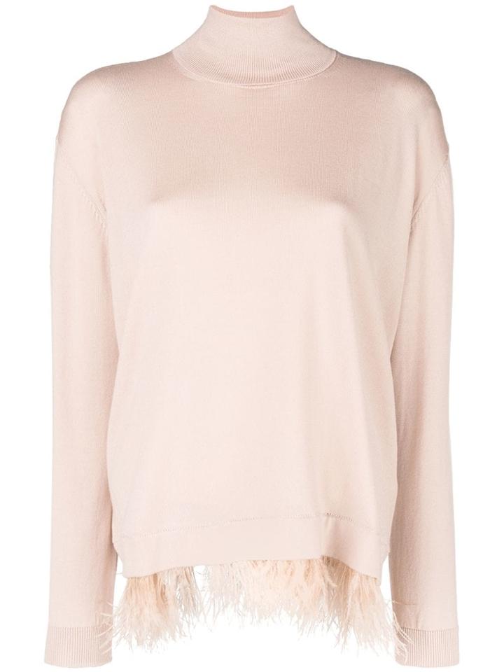 P.a.r.o.s.h. Roll Neck Feather Trim Sweater - Pink & Purple