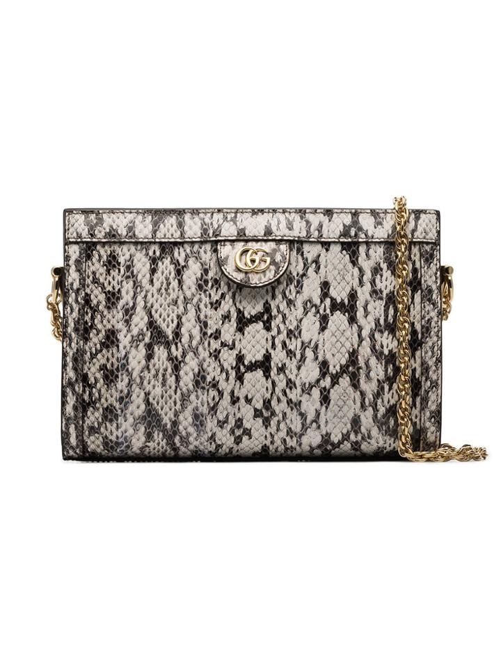 Gucci Cream Ophidia Snake Skin Print Leather Shoulder Bag - Black