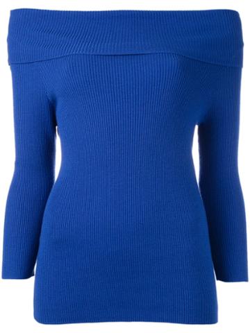 Philo-sofie Off-shoulder Fitted Knit Top, Women's, Size: 40, Blue, Cotton/nylon/viscose/cashmere