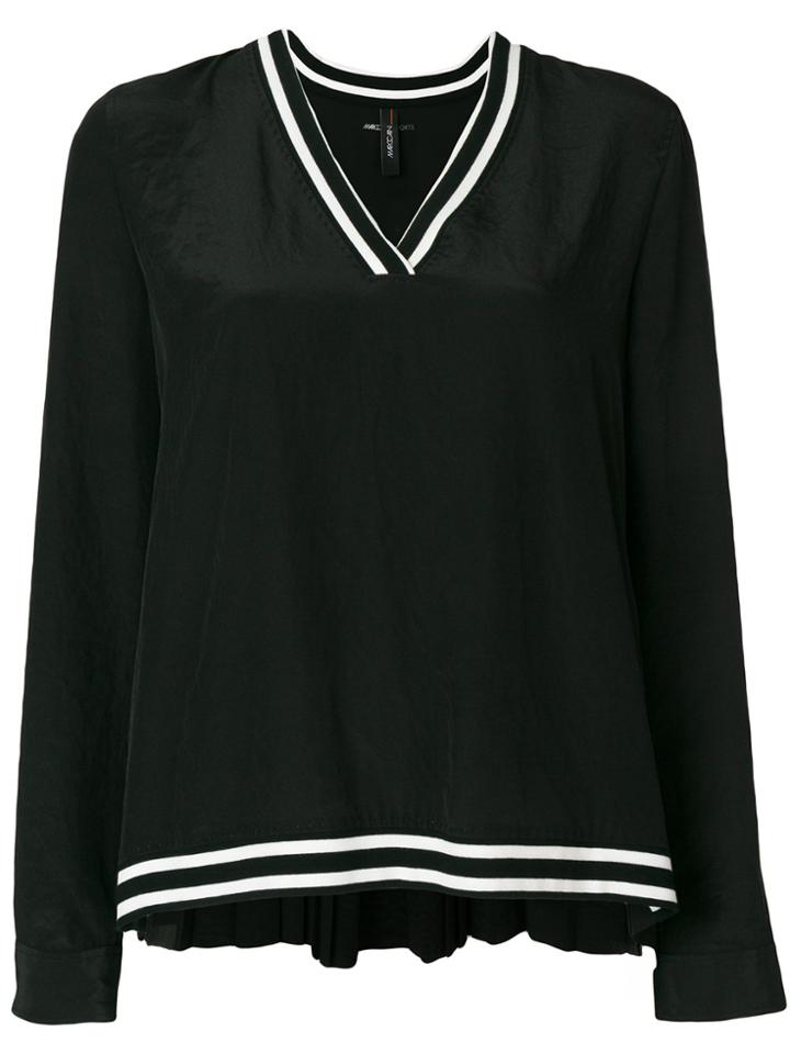 Marc Cain Striped V-neck Jumper - Black