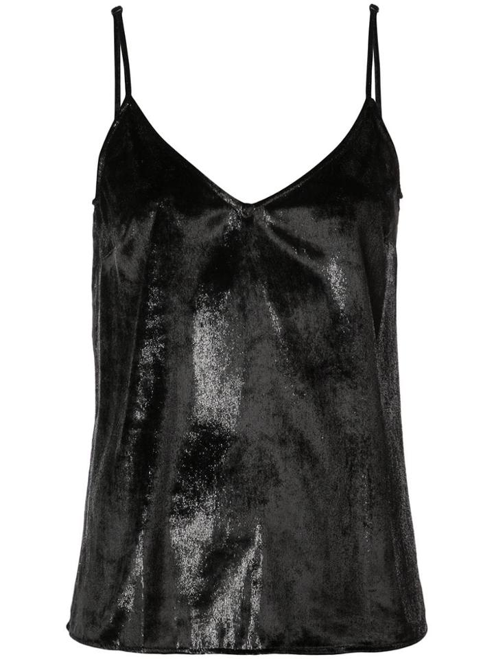 Frame Metallic V-neck Slip Top - Black