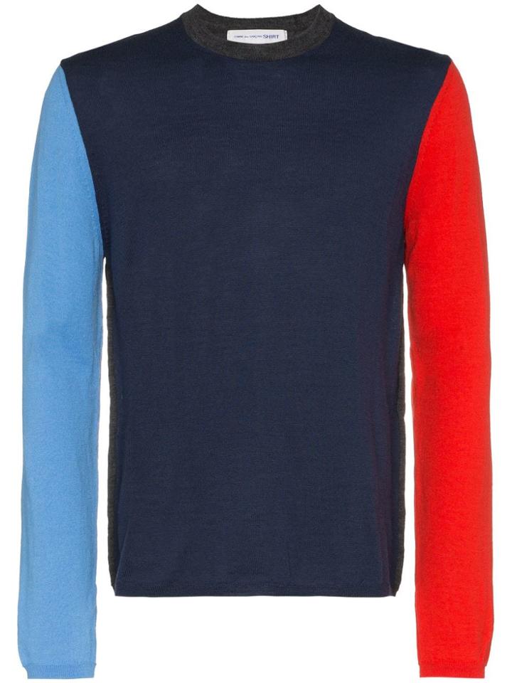 Comme Des Garçons Shirt Ribbed Neck Wool-blend Jumper - Blue