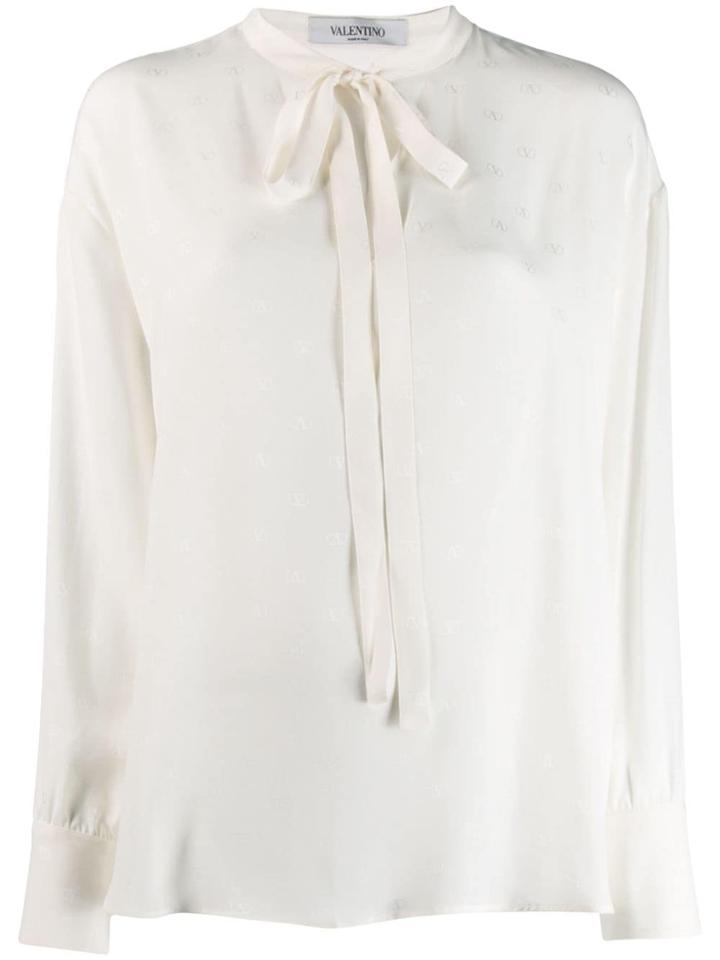 Valentino Logo Pussy Bow Blouse - White