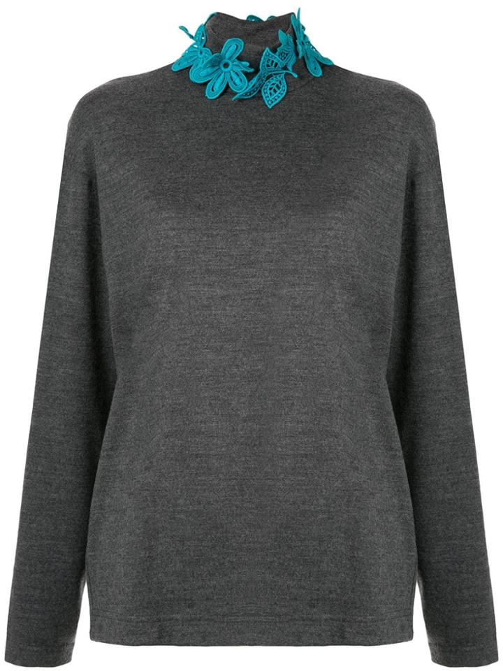 Kolor Embroidered Floral Neck Jumper - Grey