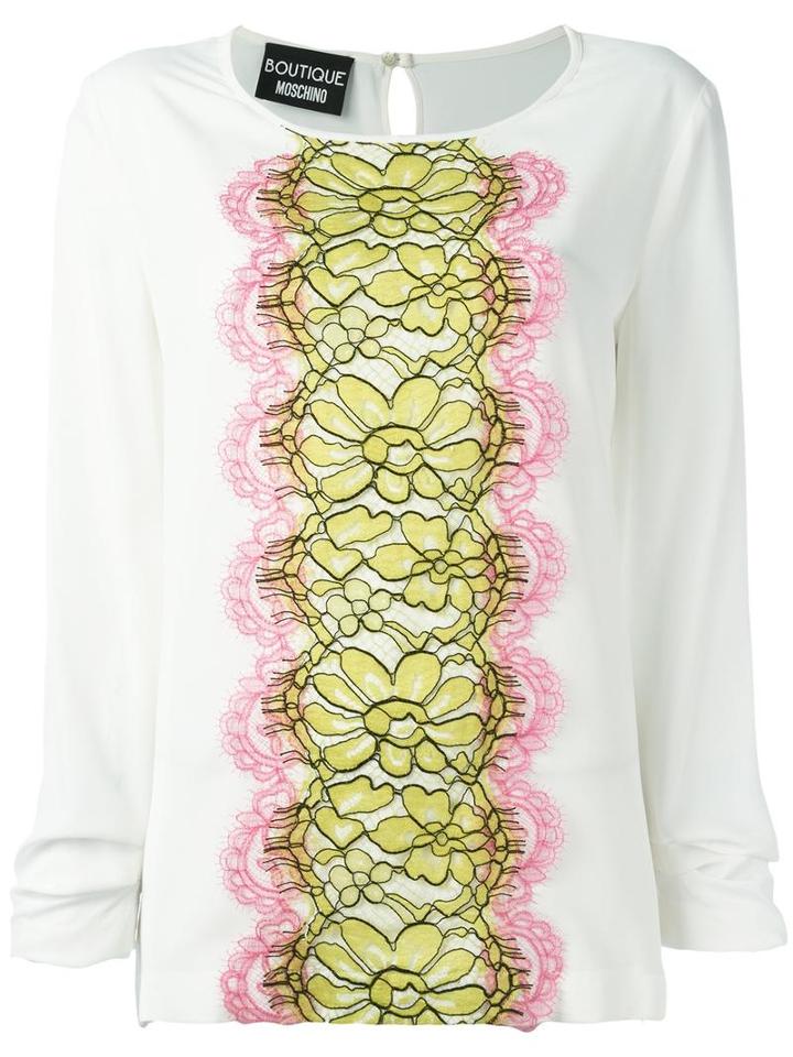 Boutique Moschino Embroidered Flowers T-shirt, Women's, Size: 40, White, Rayon/silk